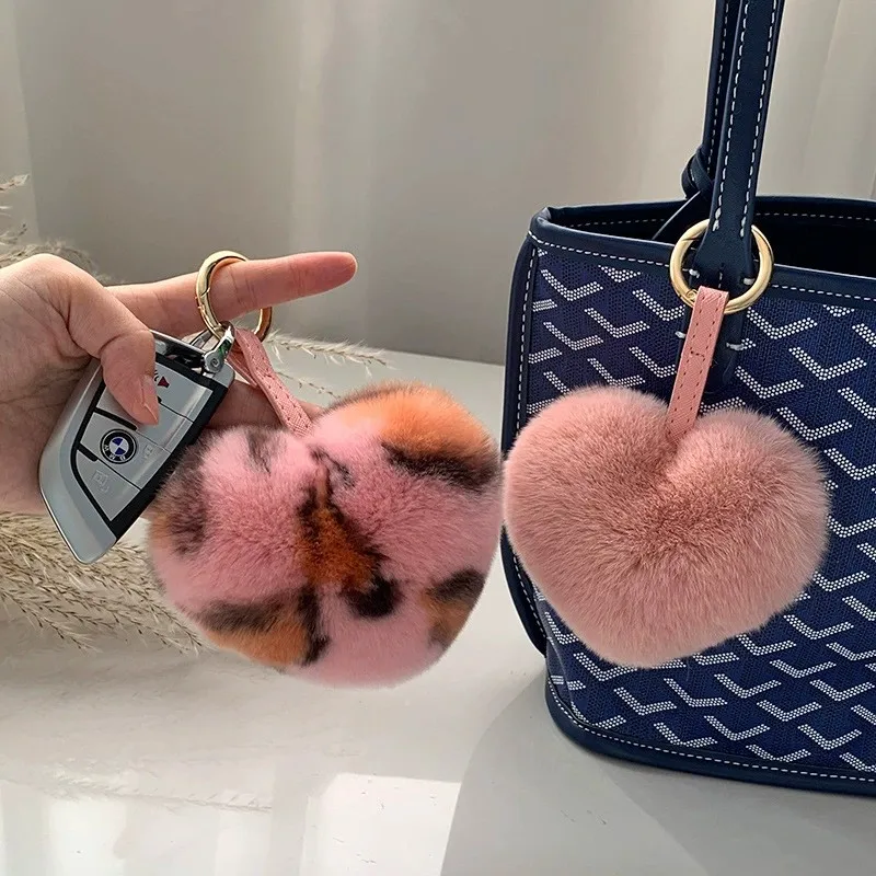2024 Natural Real Rex Rabbit Fur Fur Key Chain Fľda orientovaný srdcový kúzelníka Kúzla