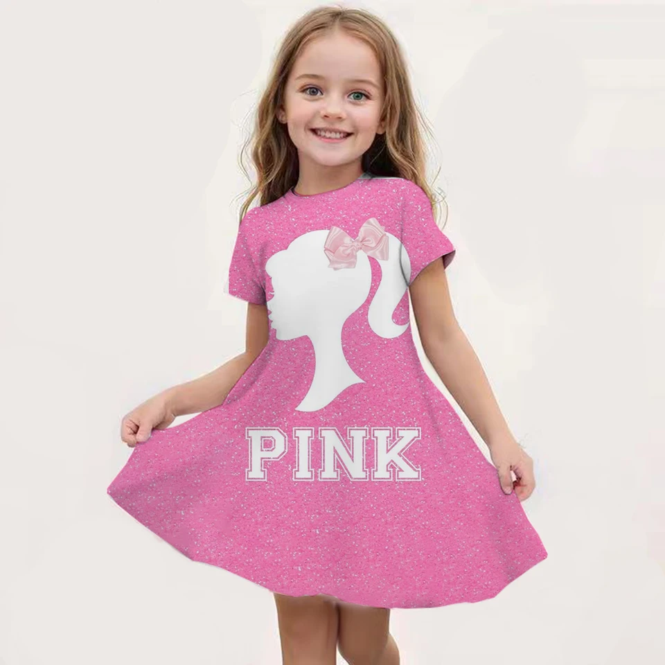 2024 New Barbie Princess Princezná Detské oblečenie letné šaty s krátkym rukávom Princezná tenká sukňa rola hra Sundress