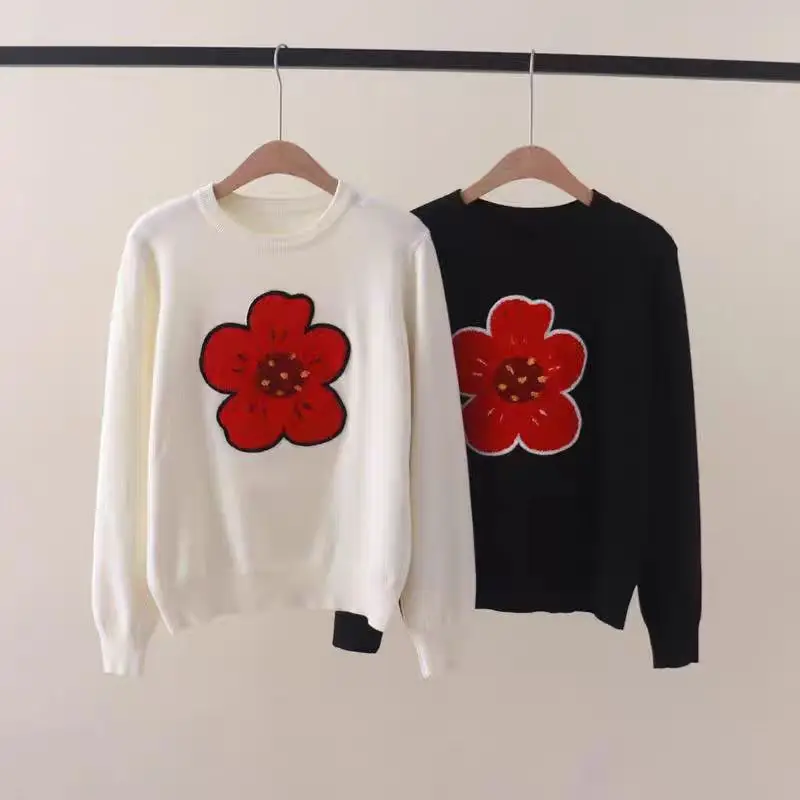 2024 New Begonia Flower výšivka Cashmere Pletená dámska pullover Sweater Fashion Casy Casy Ock Dámska sveterová bunda
