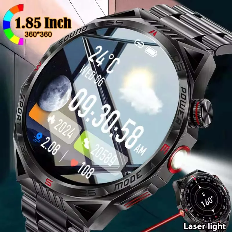 2024 New Compass Smart Watch Men Outdoor Sports Svetlo laser Light Smartwatch 450 mAh batériu Bluetooth Call Waterproof Watch