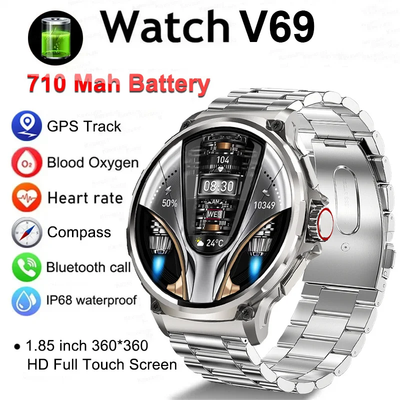 2024 New Outdoor Sport Smart Watch Men 1,85-palcový HD AMOLED SCREE GPS Track Watches AI Voice 400+Dial 710 MAH BATTERICKÁ SMARTWATCH