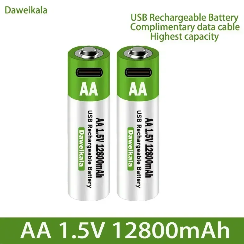 2024 Nová 1,5 V USB AA Nabíjateľná batéria 12800 MAH LI-ION batéria pre diaľkovú ovládač Myšu Elektrická hračka + kábel typu C