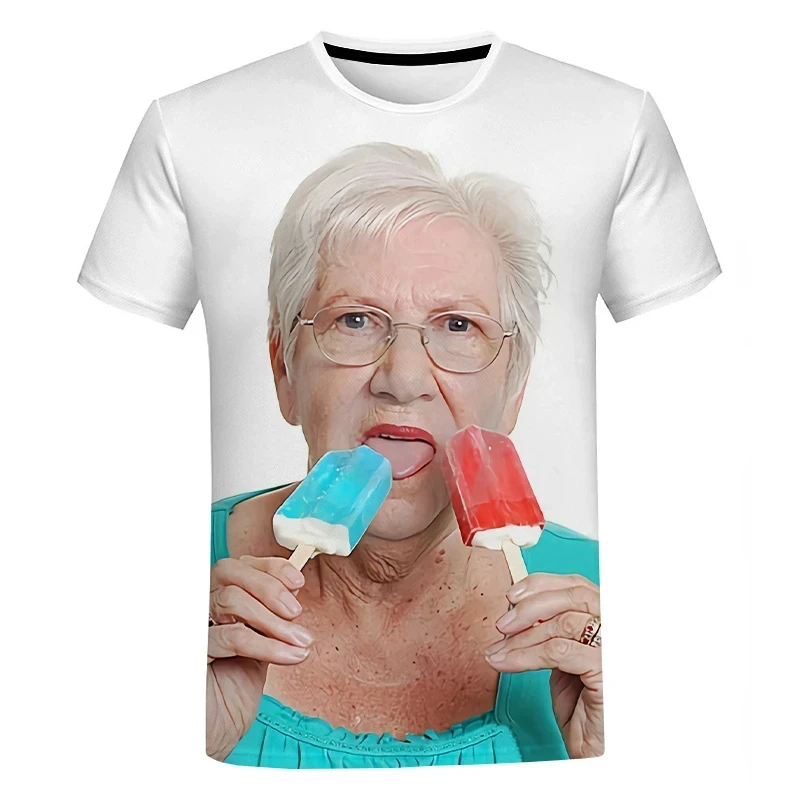 2024 Nová kreatívna vtipná babička Popsicle 3D tlač roztomilé tričko Summer Men Ženy Príležitostné voľné tričká Nadmerné deti Y2K Tops