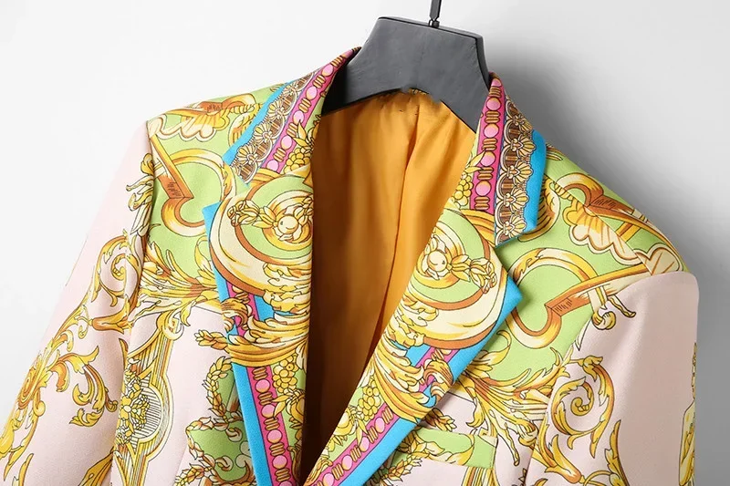 2024 Nová luxusná značka Zlato baroková tlač sako Slim Fit Men Blazer Stage Cloth Svadobné šaty Svadobné šaty Male Gold Suck Jacket