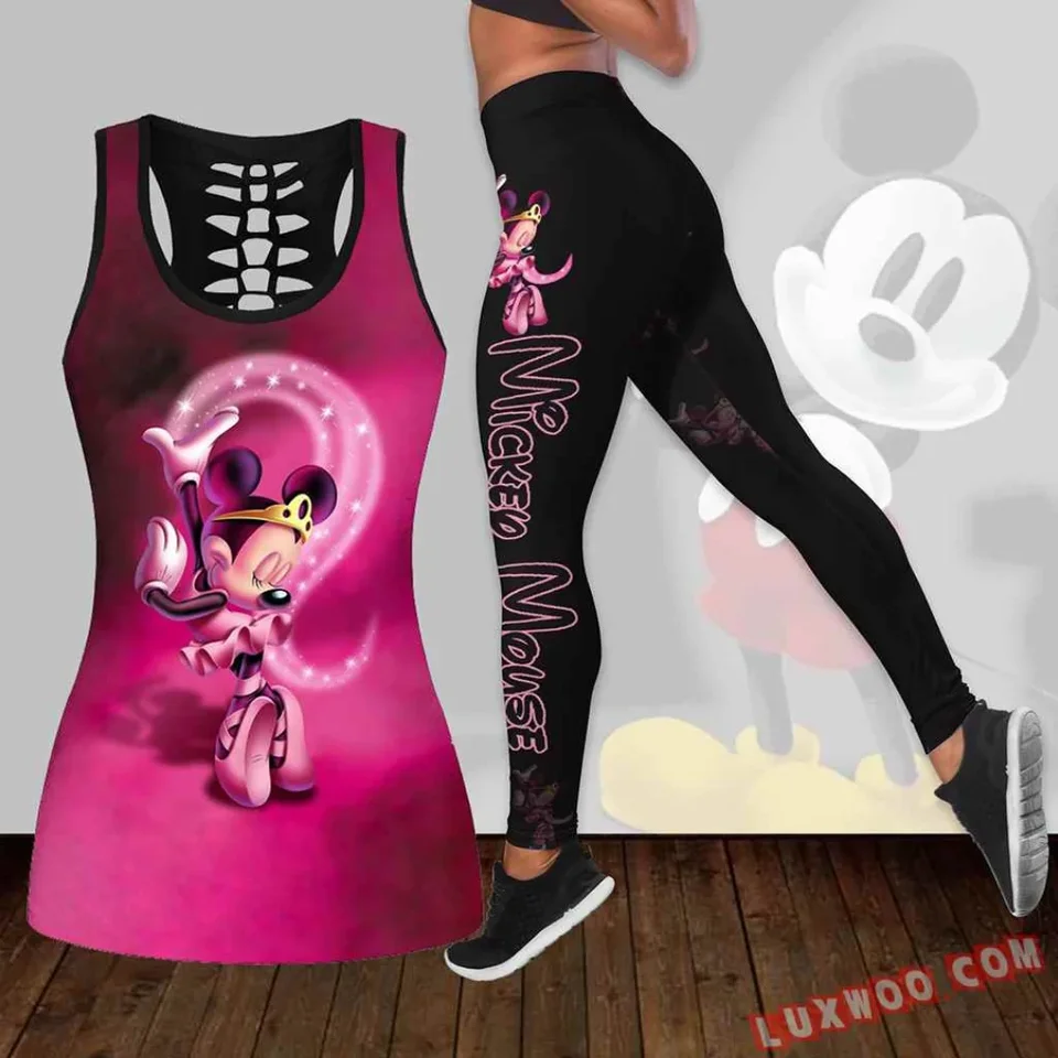 2024 Nová Minnie Mouse Dámska dutina Dutinu Tanktop Leggings Yoga set letné fitnes legíny tracksuit Disney Tank Top Leggings Set