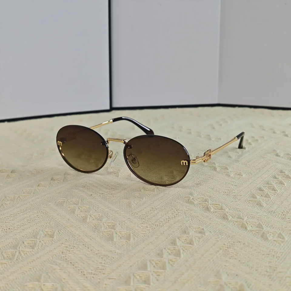 2024 Nová módna luxusná značka Slnečné okuliare Ženy Návrhárka Rimless unisex dievčatá slnečné okuliare listy oválne okuliare gafas uv400