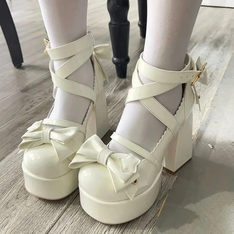 2024 Nová sladká Mary Jane topánky ženské hviezdne gombíky Lolita Kawaii Platforma topánky Žena luk roztomilé dizajnérske topánky