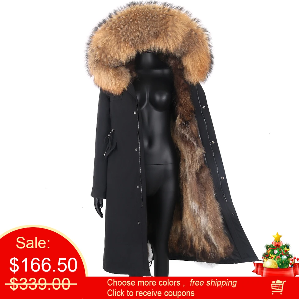 2024 Nová zimná bunda Ženy X-Long Parka Nepremokavá veľká prírodná mývala kožušina Collar Skutočná kožušina Skutočná kožuch