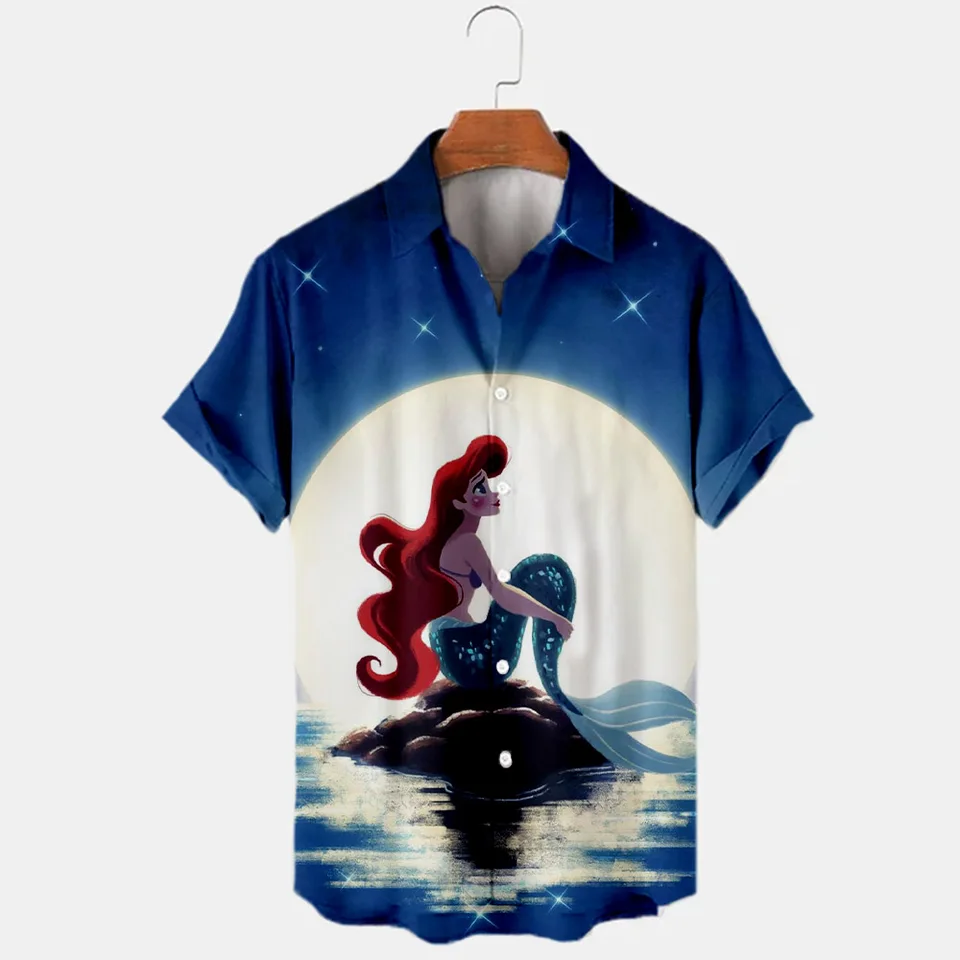 2024 Nová značka Disney Ariel Ariel Mermaid Anime 3D tlač Pánske klope krátke rukávy Módna módna Top Y2K