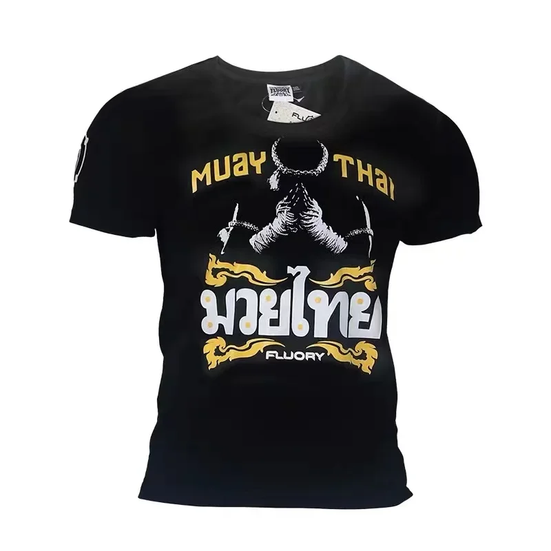 2024 Nová čierna fluory Huolei Muay thaj THI THINE Letter Style Pure Pure Cotton Tops Graphic Street Fashion Tees Male Harajuku