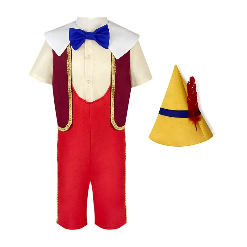 2024 Nové deti Pinocchio Cosplay kostýmy Top Pants Halloween Boys oblečenie karneval Halloween Kost