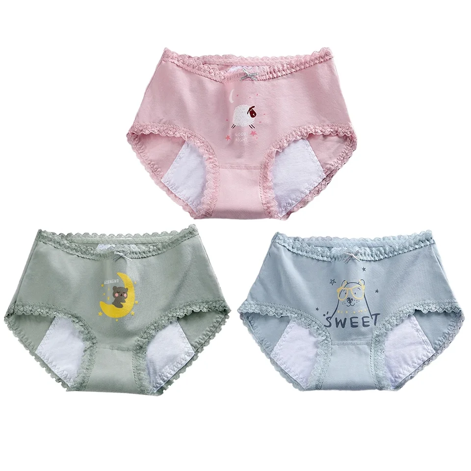 2024 Nové dievčatá krátke nohavice Kids Cotton Briefs obdobie, ktoré nie sú odolné voči úniku fyziologické nohavice čipky