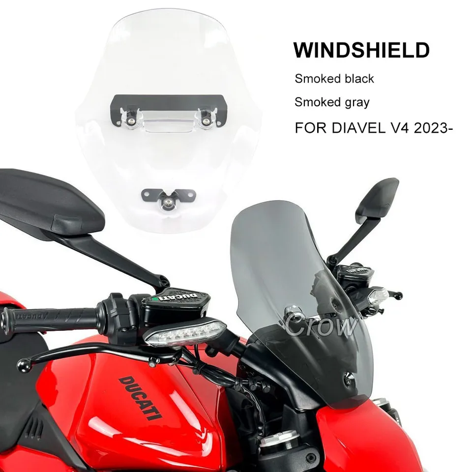 2024 Nové doplnky pre motocykle 3 mm čelné sklo Transparentné turné tmavé údené pre Ducati Diavel V4 2023 Deflektor vetra vetra