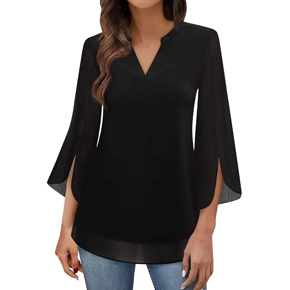 2024 NOVÉ Dámske šifónové blúzky 3/4 rukávy Summer Dreysy Flowy Dreysy TUNIC TOPS LOATICKÉ TRUCH TRU
