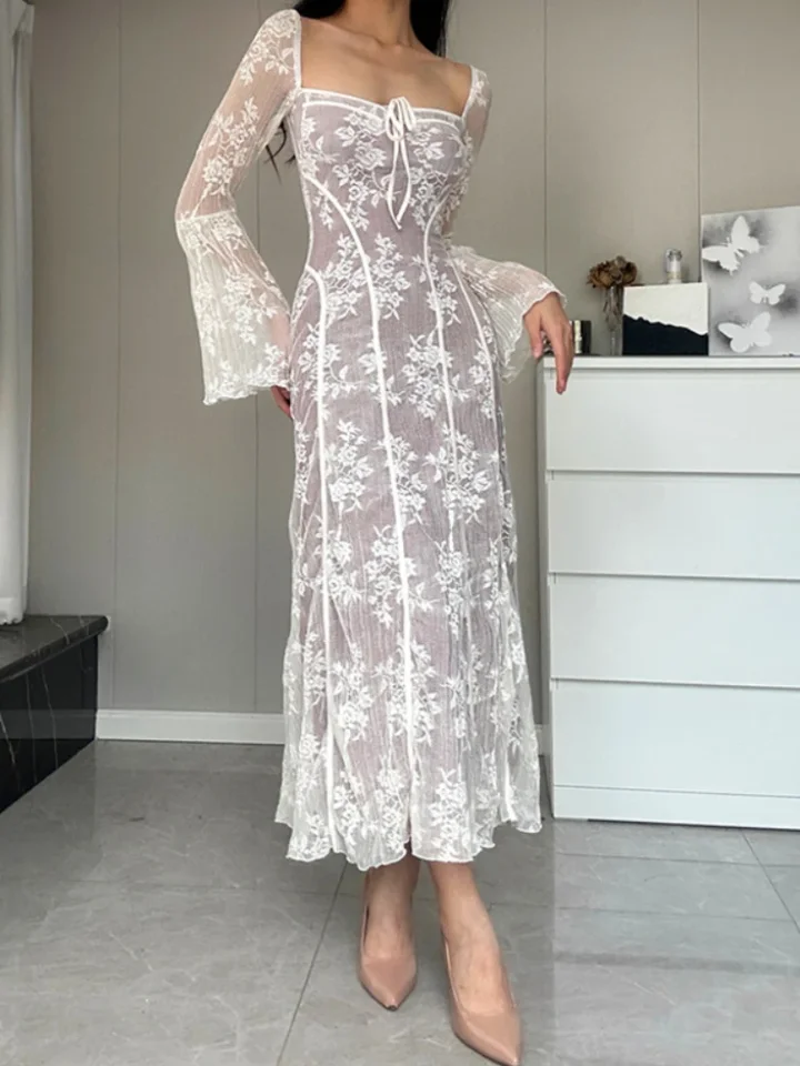 2024 NOVÉ ELEGANT Fairycore GRUNGE WHITE Dress Ženy Retro pastel GOTHICKÝ REZEKOVÝ SAMVE SQUEVE SHARK COLLAR HIGHAD CORSET DEASE ŽENY