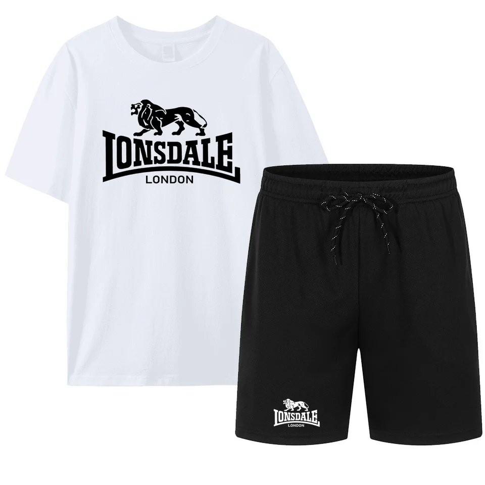 2024 Nové letné pánske set Sportswear Pure Cotton Tričko+športové priedušné šortky Men'sjoggingPants Dragon Lion Print S-3xl
