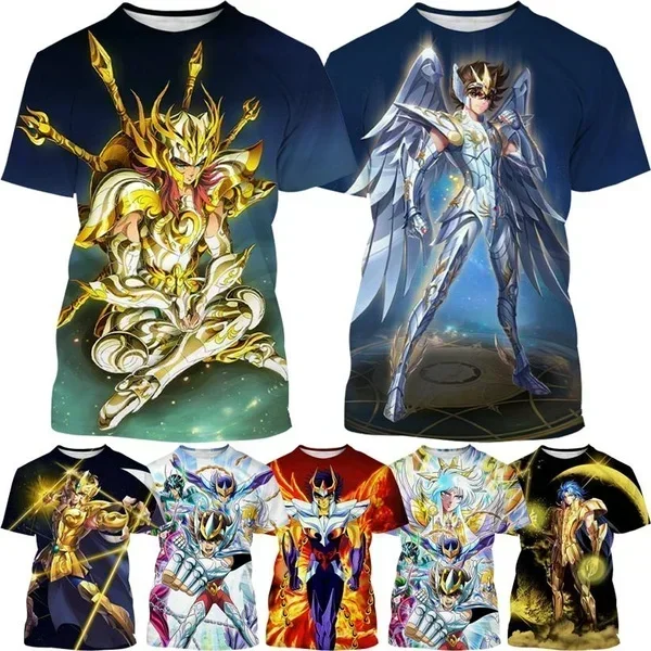 2024 Nové leto Nové horúce predaj Super cool Personalizované osobné uličné štýl s krátkym rukávom Gold Saint Seiya 3D tlačiareň