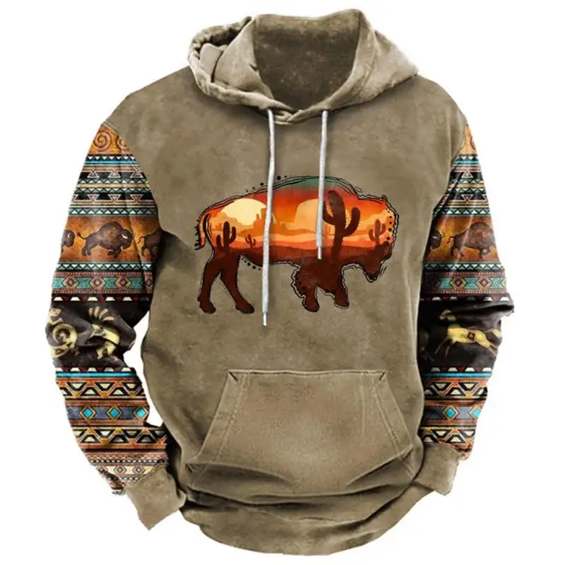 2024 NOVÉ MUŽNÉ PÁNKY VINTAGE COW Vytlačené nadmerné mikiny s kapucňou PulVery neformálne s dlhým rukávom oblečenie Streetwear