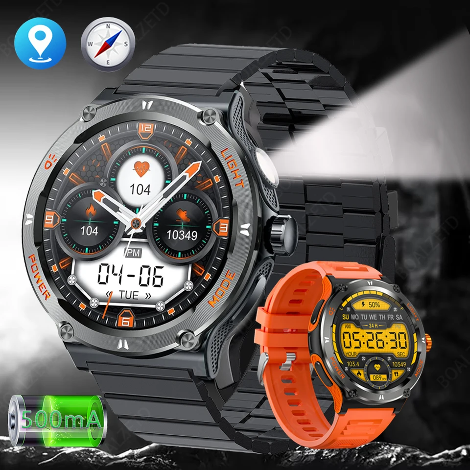 2024 Nové pre Huawei Xiaomi Outdoor Sport Smart Watch Men GPS Fitness Compass LED baterka 3ATM vodotesná bt volajte smartwatch