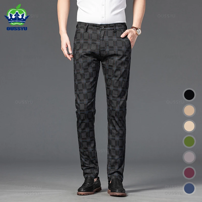 2024 Nové pánske príležitostné kockované nohavice Business Nesprávny štíhly fit Black Blue Red Red Khaki Classic Style Nohavice Mužská značka Luxusné oblečenie