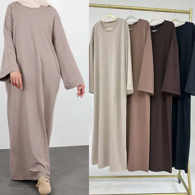 2024 Nové skromné ​​šaty pevné farby Vnútorné šaty Moslimské ženy Dubai Abaya Eid Ramadan Islam Islam Clothing Turecko arabské rúcho