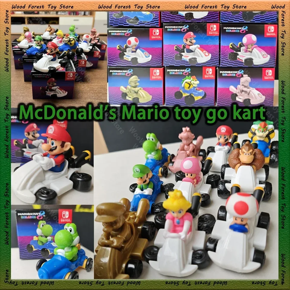 2024 Nové série McDonalds Mario Bros Figures Karting Toy Happy jedlo hračky figurín zberateľné go mocart modely detské darčeky