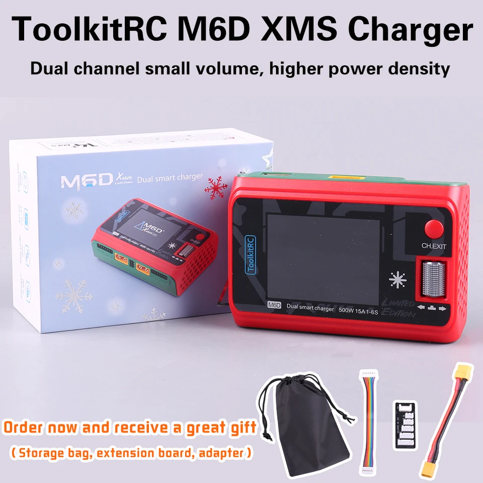 2024 Nové Vianoce Toolkitrc M6D 15a DC Dual Channel Mini nabíjačka Discharger pre 1-6S Lipo batériu FPV Model Parts Christmas Gift
