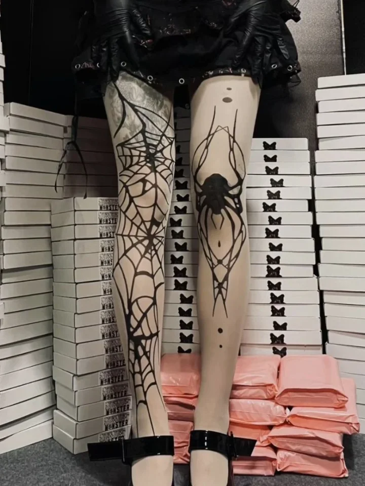 2024 Nové vintage Dark Gothic Fish Net Ženy emo alternatívne sexy pavúky Web čarodejnica pančuchá