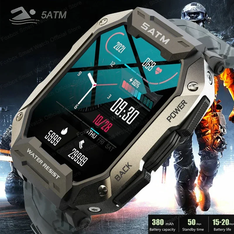 2024 Nové vojenské inteligentné hodinky pre mužov - Carbon Black. Ultra armáda Outdoor. 5ATM nepremokavé. Športový srdcový rytmus Monitor kyslíka v krvi