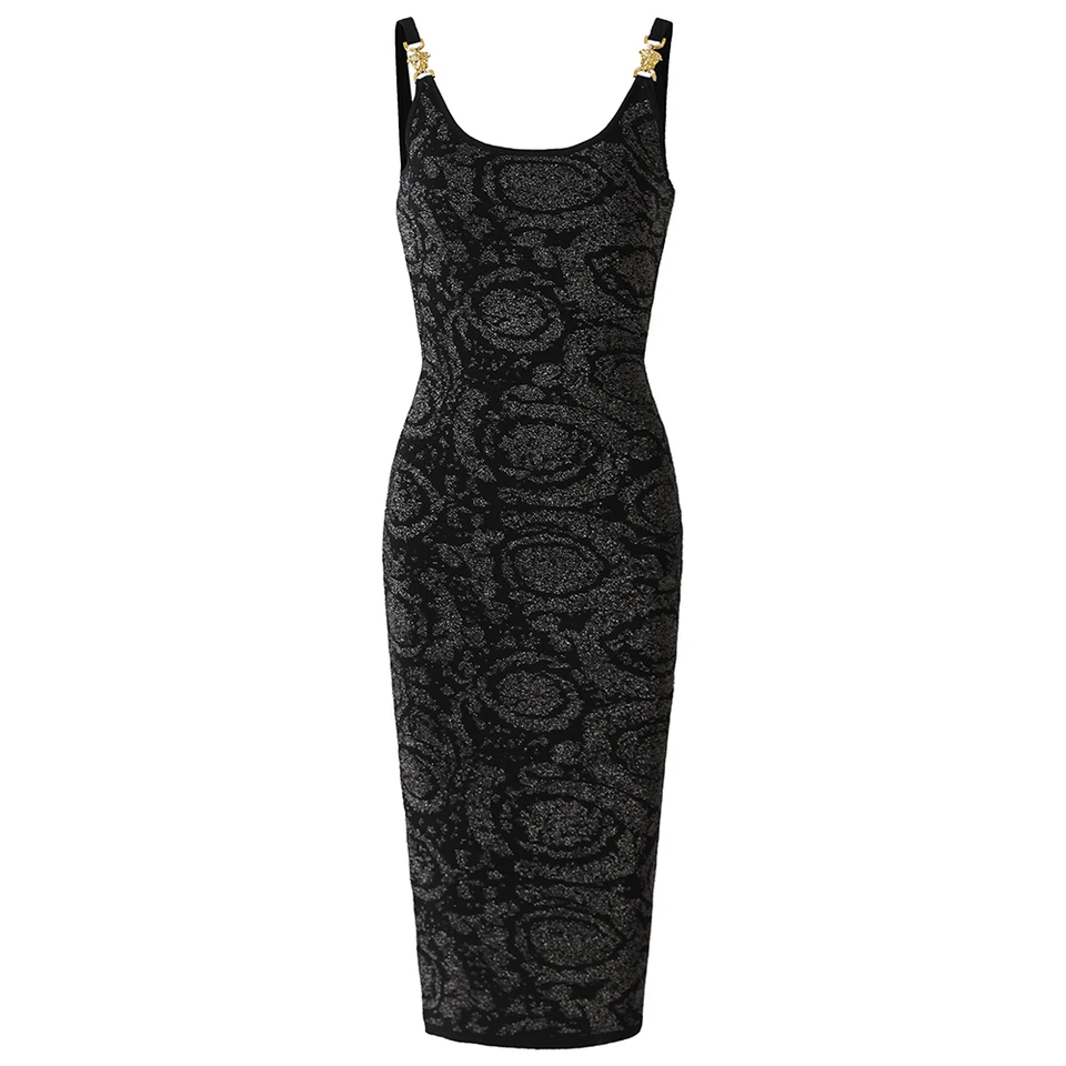 2024 Nové čierne zlaté vlákno Bright Line Line Závesný popruh kovový gombíkový pásový pás Zabalenie Hip Wrap Pleted Dress