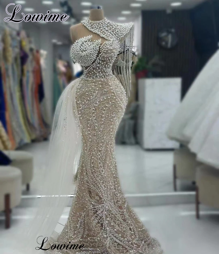 2024 Nové špeciálne plesové šaty Mermaid Pearls Elegantné večerné šaty pre ženy Vestidos de Gala červené koberce šaty
