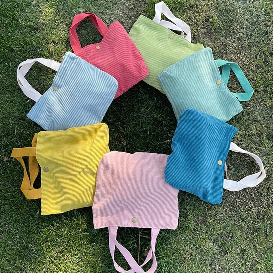 2024 Nové ženy Small Corduroy Lunch Bag Eco Canvas Prenosné tašky