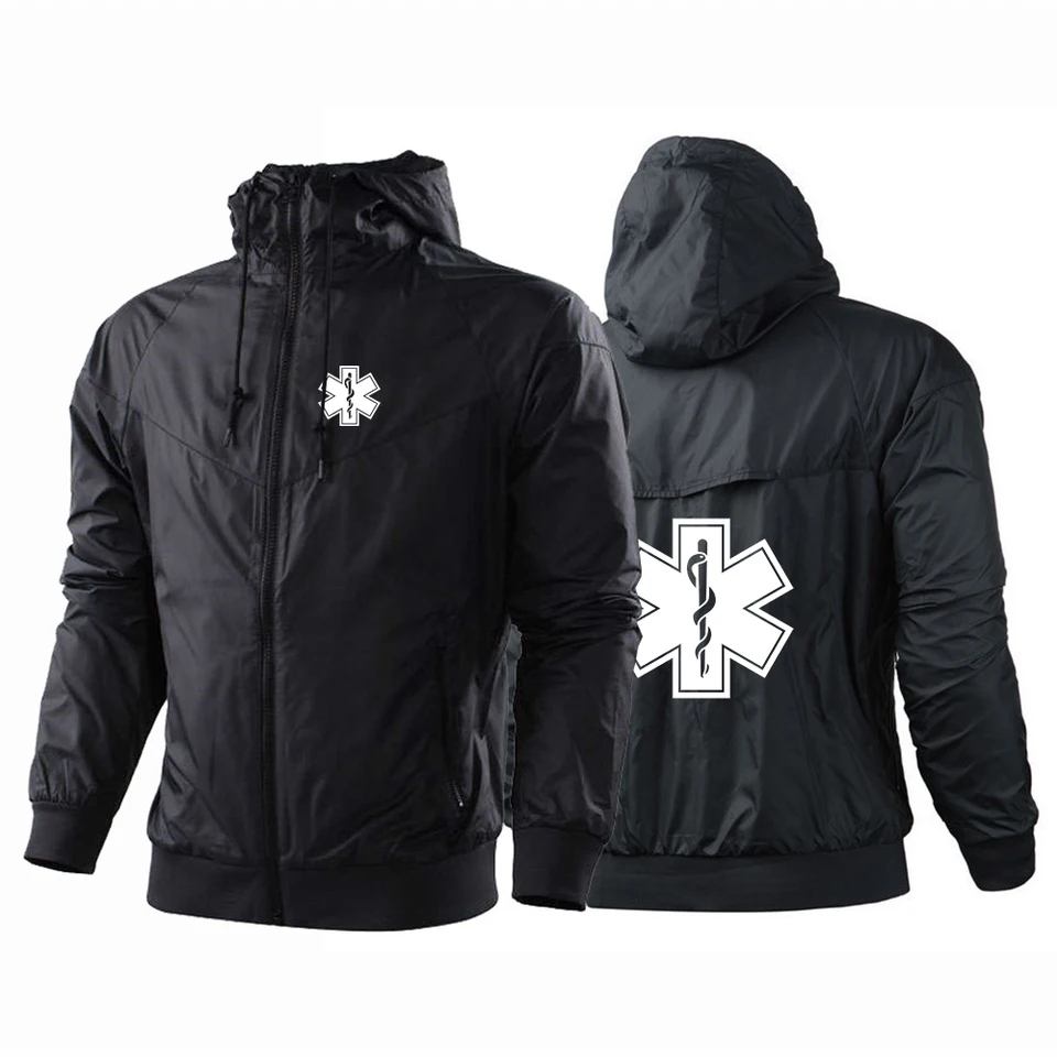 2024 Noví muži EMT Núdzová ambulancia Jeseň Windbreaker Windproofer Harajuku Príležitostné s kapucňou Módny tlač