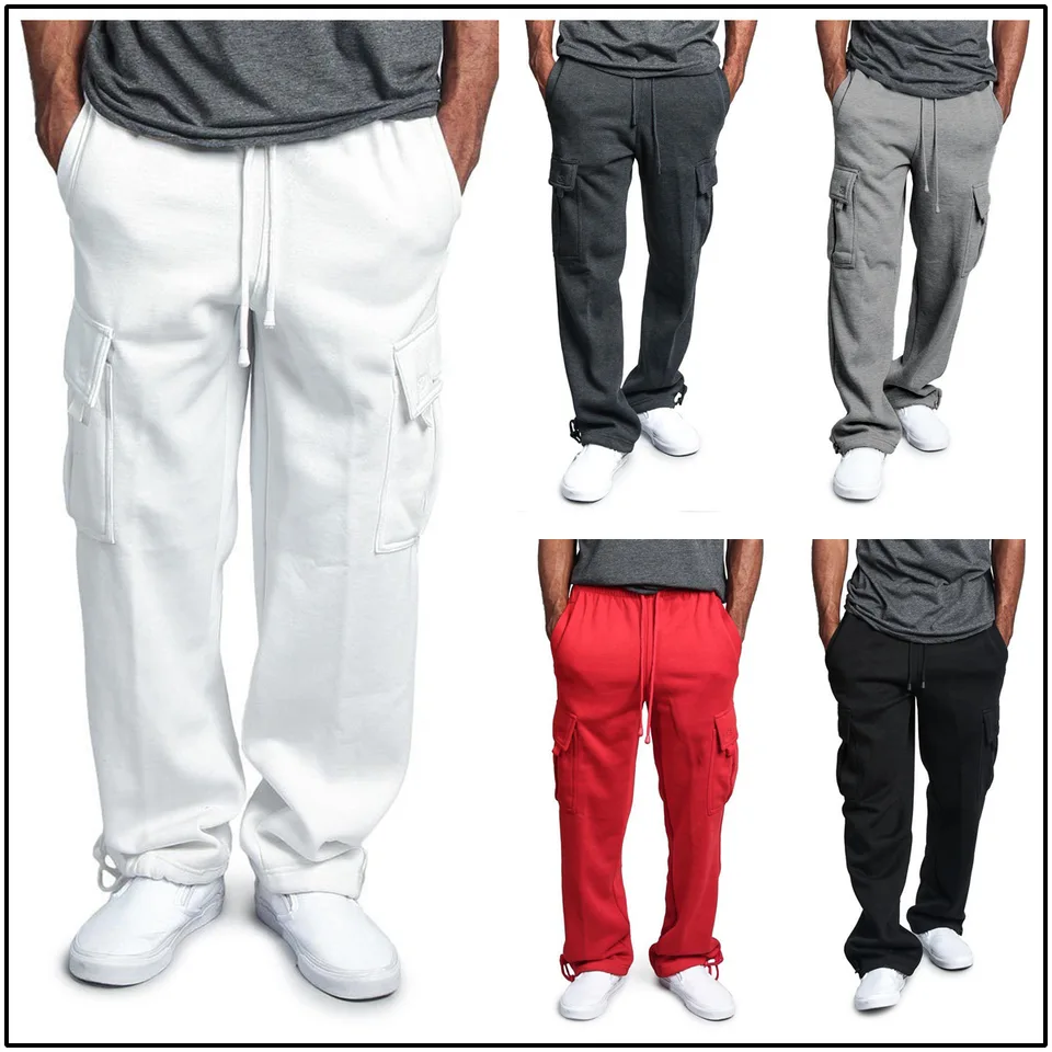 2024 Noví muži nákladné joggerové nohavice Jeseň Hip Hop Street Wear Loose nohavice Multi vreckové tuhé farebné kombinézy