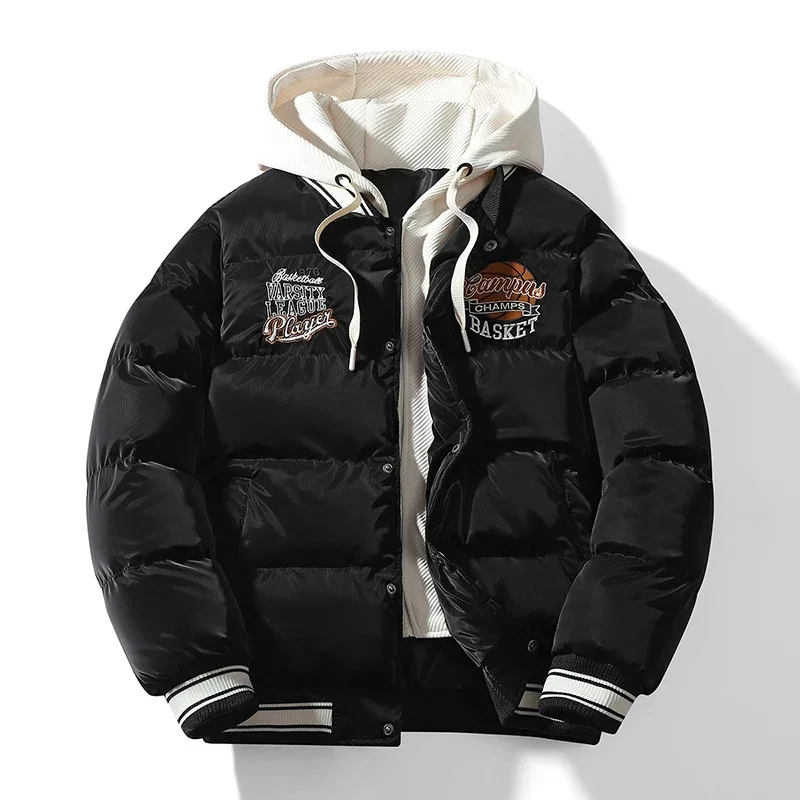 2024 Noví zimní muži bunda Basketbal Zhrubne teplé kabáty Man Casy Hooded Bundy Fashion Hip Hop Street Wear Top Clothing