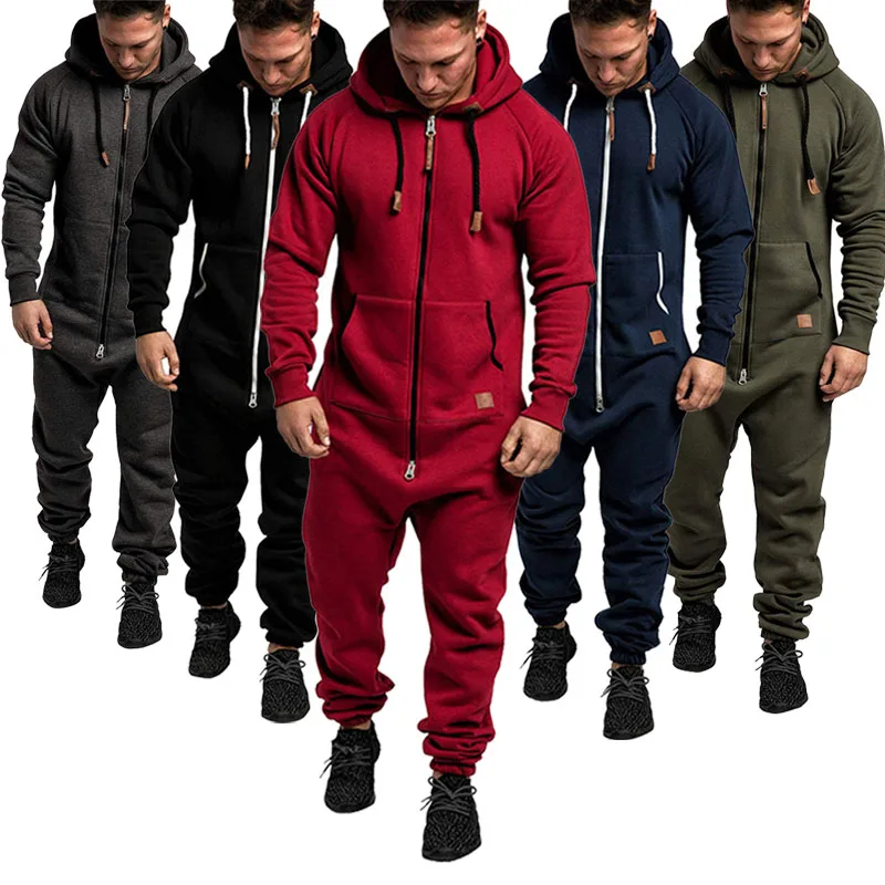 2024 Noví športoví muži Warm Fleece OneSie Fluffy Lounge Dospelý jeden kus mužov kombinézy s kapucňou pre dospelých, ktorý beží na zips