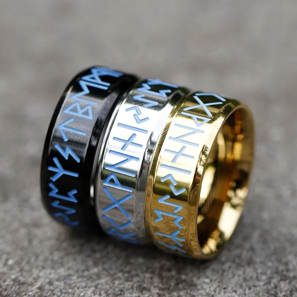 2024 Nový 316L z nehrdzavejúcej ocele Viking modré rune listy prsteň pre mužov módne retro amulet módne šperky darček zadarmo
