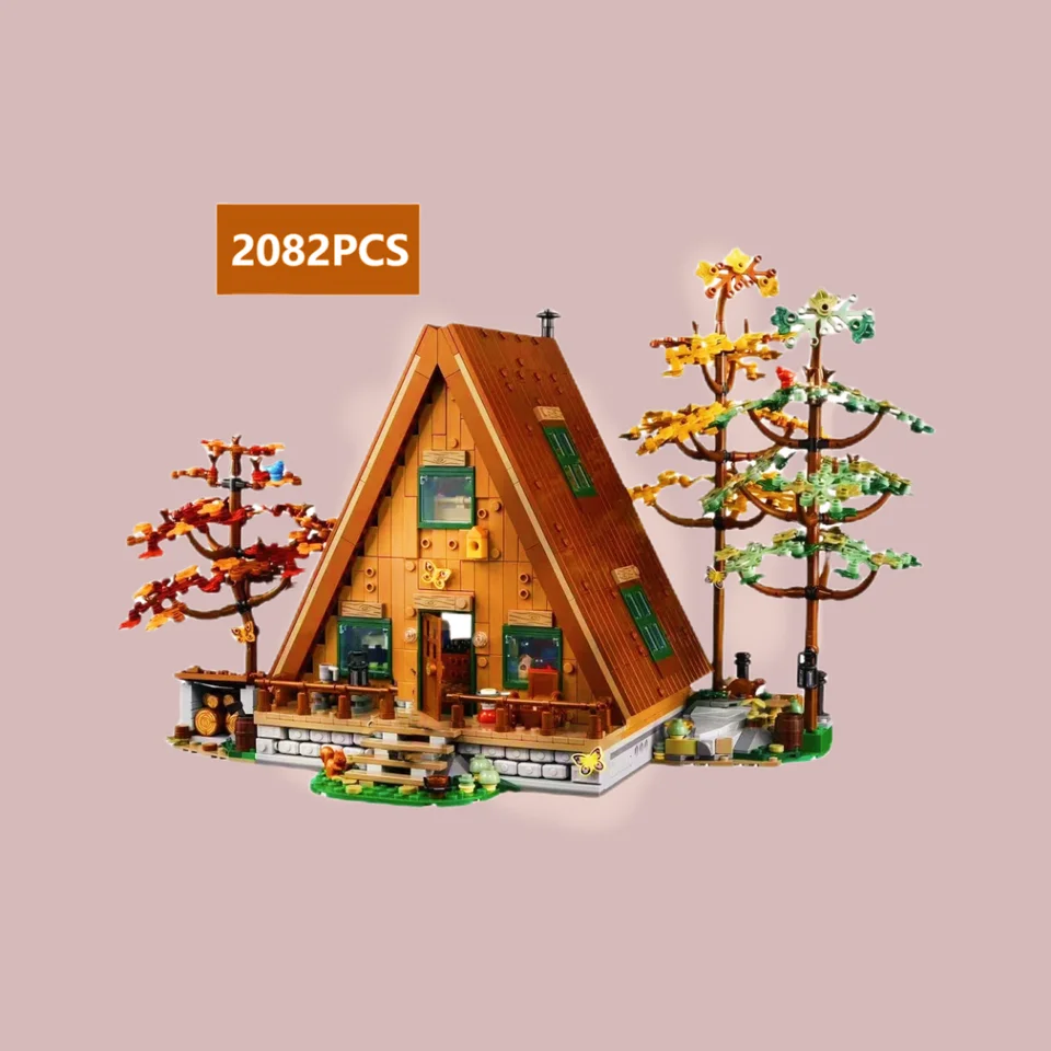 2024 Nový A- Frame Cabin Forest House kompatibilný 21338 stavebných blokov Stock Stock View Bricks Hračka pre deti darček