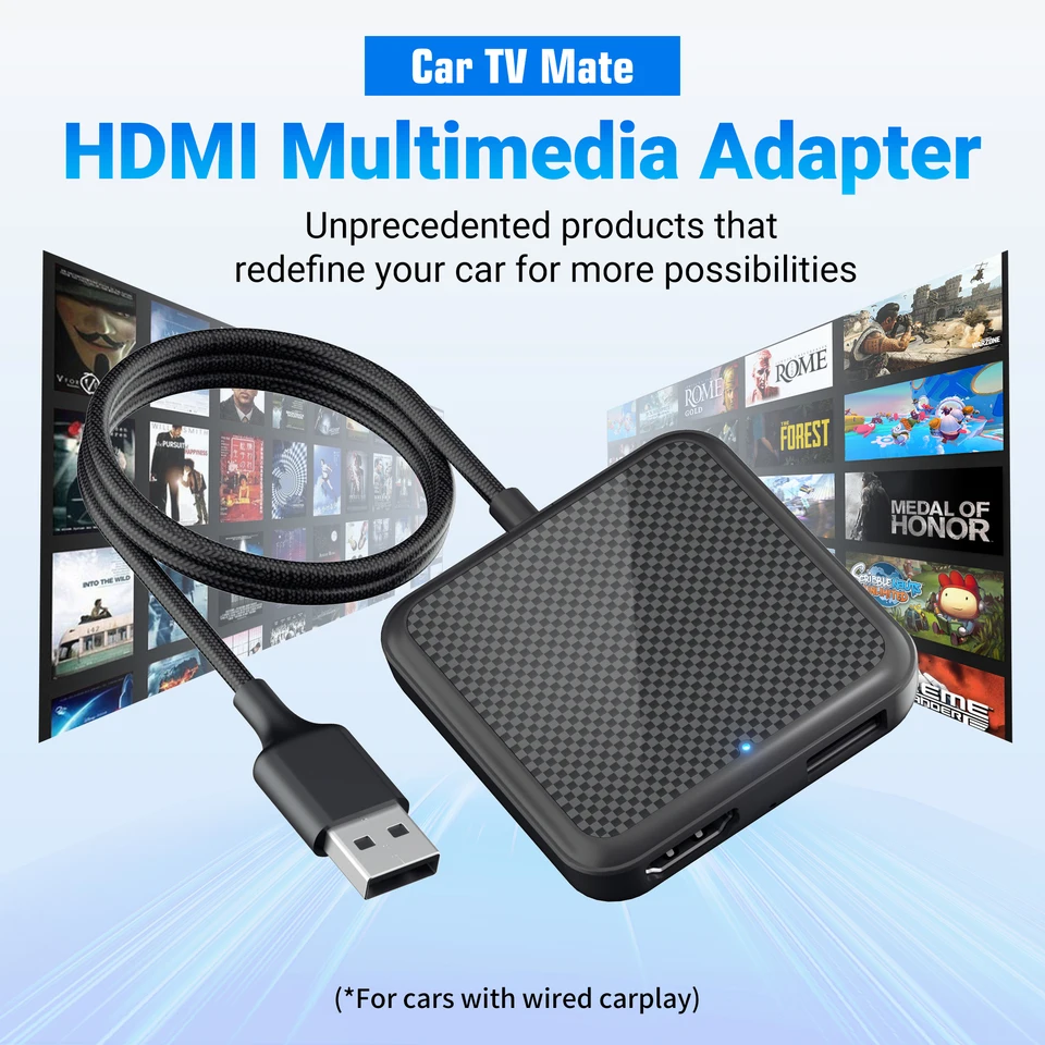 2024 Nový automobil TV Mate B3 Multimediálny adaptér Wireless CarPlay Adapter Video prevodník pre HDMI pre televízne palice Game Consoles