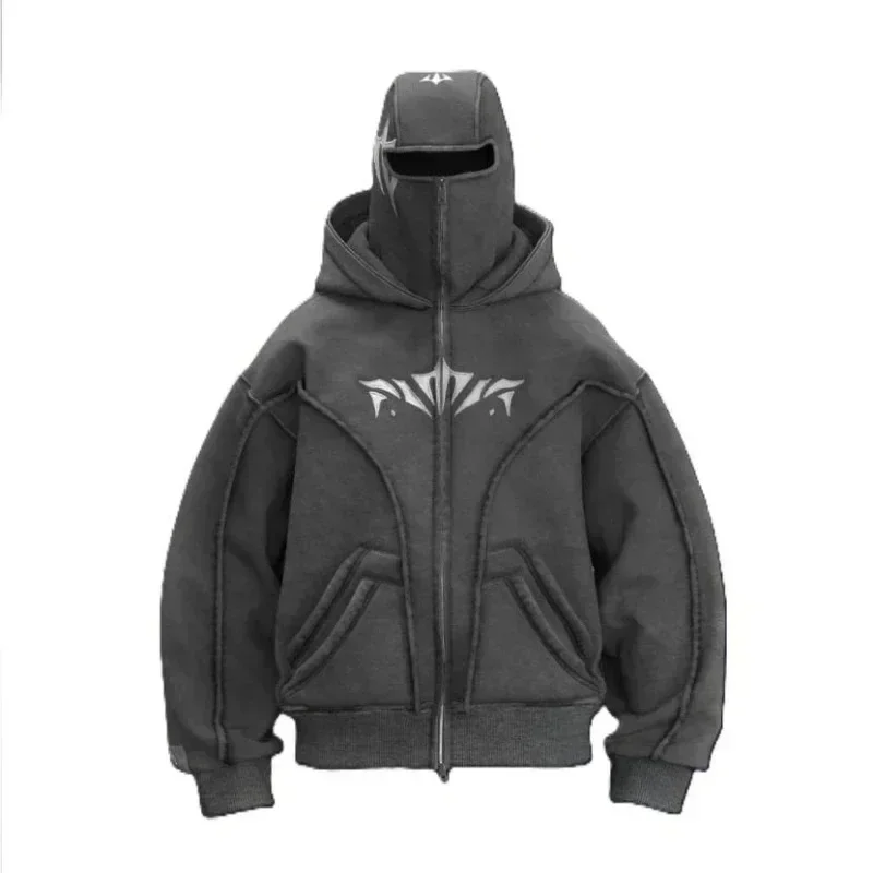 2024 Nový dvojitý klobúk Dizajn ulica Hoodie Retro High Street Fashion Men Pullover Hoodie Gothic Casual Women Nadmerná mikina
