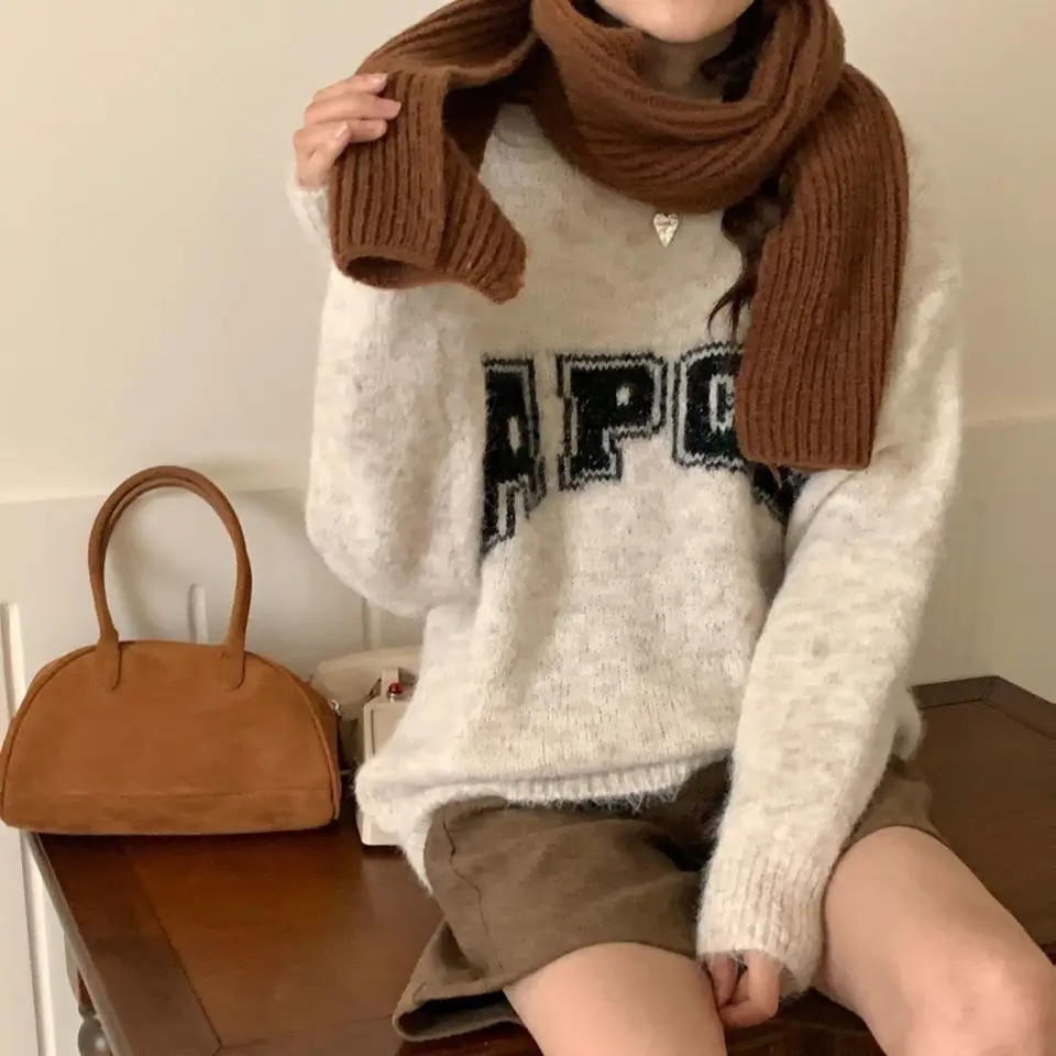 2024 NOVÝ INS KOREAN LOOT retro lenivý list Jacquard okrúhly krk zimné dámy y2lk personalizované dochádzajúce vonkajšie top