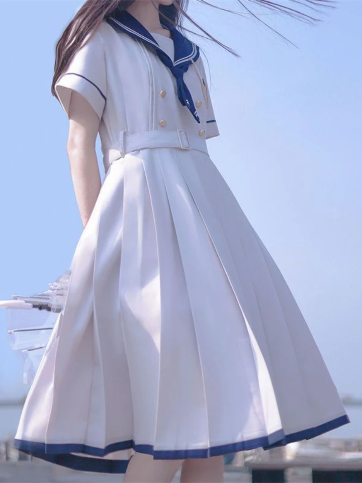 2024 Nový japonský akademický štýl sladké dámske šaty Sailor Collar Kawaii Vestidos Žena Lolita Šaty letné roztomilé dámske jk