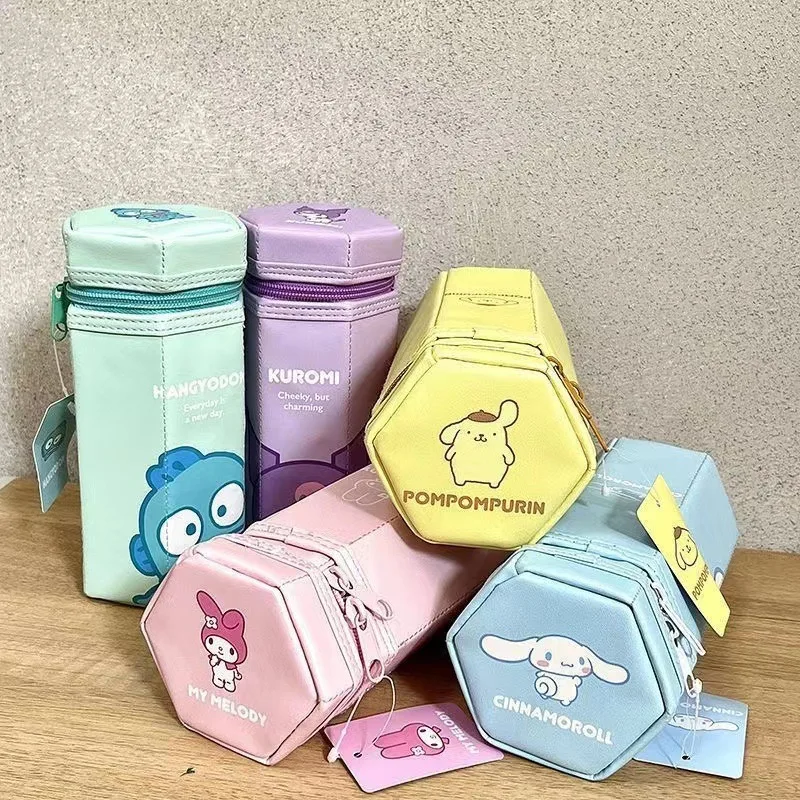 2024 Nový kawaii karikatúra Puzdro pre ceruzku Hexagonálne vertikálne pero box Kuromi My Melody Cinnamoroll Pen Bag Student Stationery Girls Gif Gif