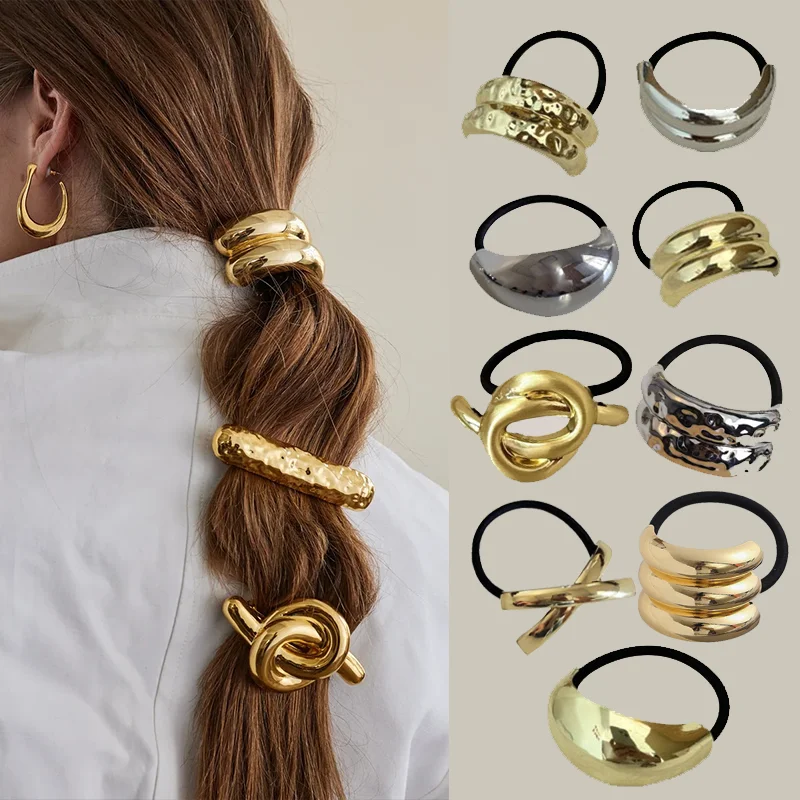 2024 Nový kov Nepravidelné zlaté farby vlasové pásy Elastické vlasové scrunchies vlasové lano Čelenky Dámske dievčatá Darčeky
