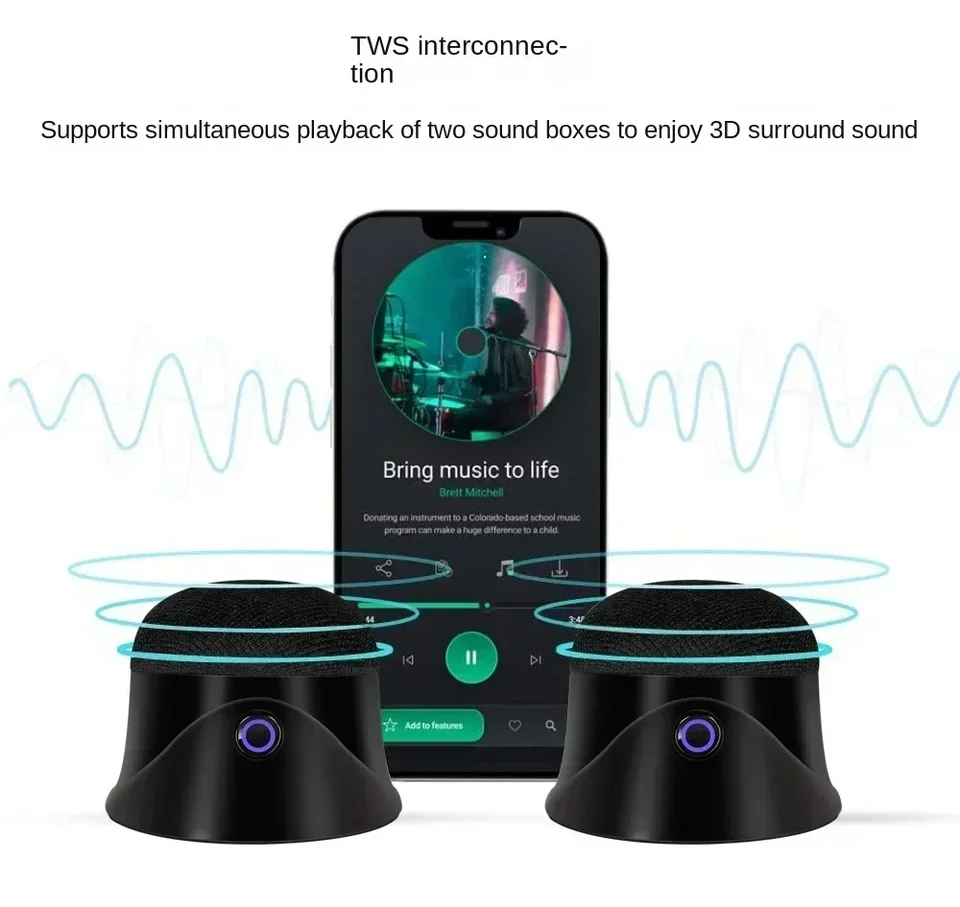 2024 Nový magnetický mini prenosný subwoofer s subwooferom subwooferom absorpcie subwooferov Bluetooth reproduktor