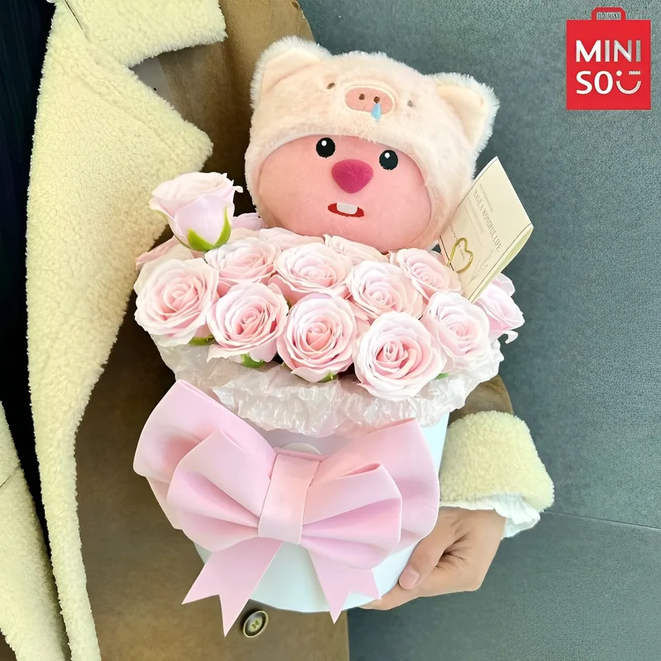 2024 NOVÝ MINISO BEAVER LOOPY Objímanie večného kvetu kytica kytica Dollar Birthday Darček Valentín