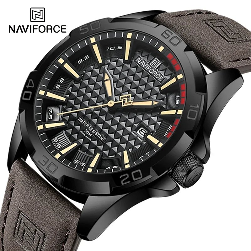 2024 NOVÝ NAVIFORCE MEN Príležitostné športové vojenské Quartz Calendar Watch Watch for Man Leather Witerploor Muž Relogio Masculino
