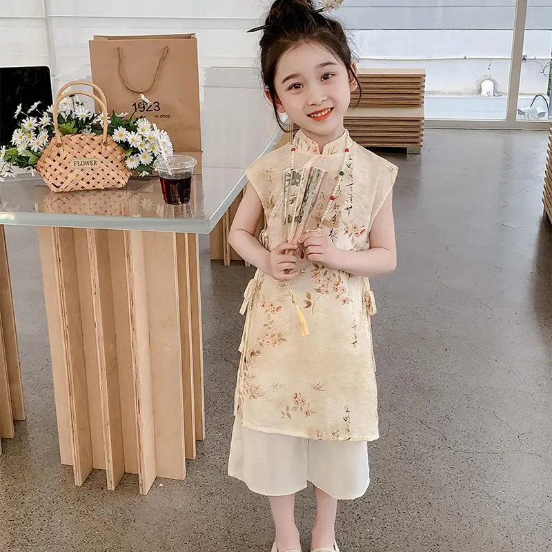2024 Nový retro hanfu pre dievčatá deti Čínske cheongsam princezné šaty Tradičné novoročné oblečenie Ming Dynasty