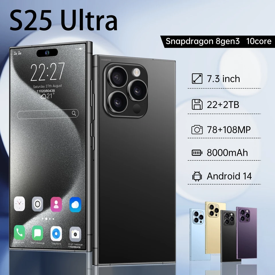 2024 Nový smartfón 5G 7,3-palcový Android s vysokým rozlíšením 14 Snapdragon 8Gen3 10Core Dual SIM Phone 8000 mAh odblokujúci smartfón