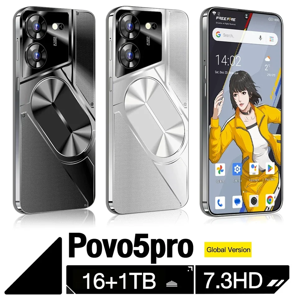 2024 Nový smartfón POVO5PRO 4G Smart Island HD Screen 16 GB + 1TB súčasne podporuje 2 karty mobilných telefónov + pamäťové karty